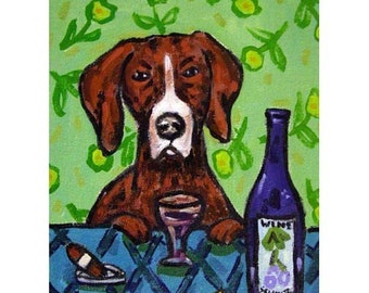 Pointer "at the Wine Bar" dog art print on canvas by Schmetz - ready to hang