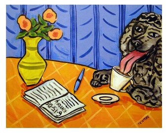 Poodle at the Coffee Shop Dog Art PRINT  JSCHMETZ modern abstract folk pop art american ART gift