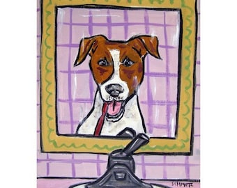 Jack Russell Terrier Brushing Teeth Dog Art Print 13x19 - matte or glossy
