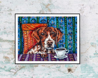 Pointer art, canvas wall art, dog art print, animal decor, coffee shop print, dog lover, dog gift, coffee gift, pointer print,abstract dog