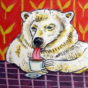 Polar Bear at the Coffee Shop Art coaster tile