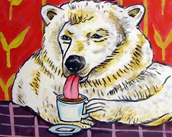 Polar Bear at the Coffee Shop Art coaster tile