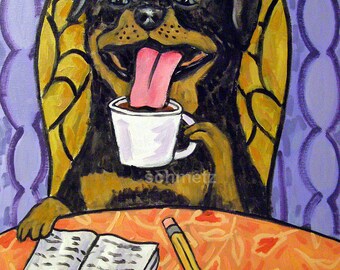 Rottweiler canvas print, rottweiler art, dog canvas wall art, animal decor, ready to hang, dog decor, coffee art print