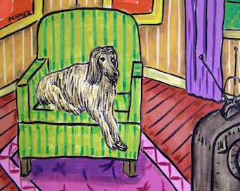 Afghan Hound Watching Television Dog Art Tile Coaster Gift