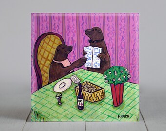 sea lion food critic art tile coaster gift