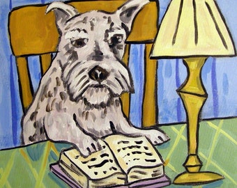 Schnazuer Reading Dog Art coaster tile - aninmal decor  - gift
