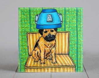 Border terrier coaster - decorative art tile - dog lover gifts - pet salon decor - home accents - animal decor - modern folk