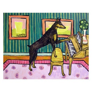 Doberman Pinscher Playing Piano Dog Art Print
