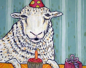 sheep art - tile coaster - anmimal decor - tile coaster -