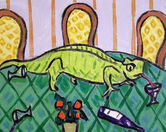 Lizard Having to Many Drinks Animal Reptile Art coaster tile