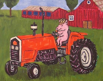 Pig on the Farm Animal Art coaster tile Gift