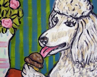 Poodle at the Ice Cream Parlor Dog art tile coaster