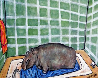 hippo taking a bath anuimal art tile coaster gift - multiple sizes
