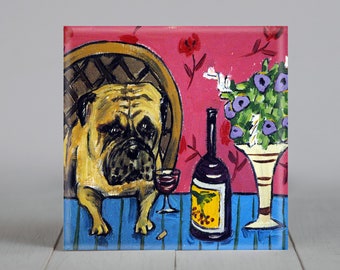 mastiff tile - animal decor - wine art coaster - dog lover gifts - pets