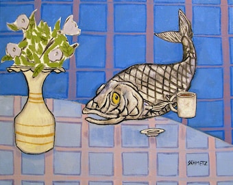 Pacific Herring at the Coffee Shop Art Print  JSCHMETZ modern pop art folk art gift abstract