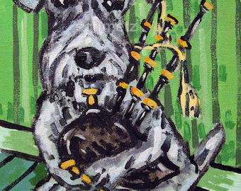 miniature schnauzer, dog art, bagpipes, canvas print gift, modern Giclee- ready to hang by Jay Schmetz