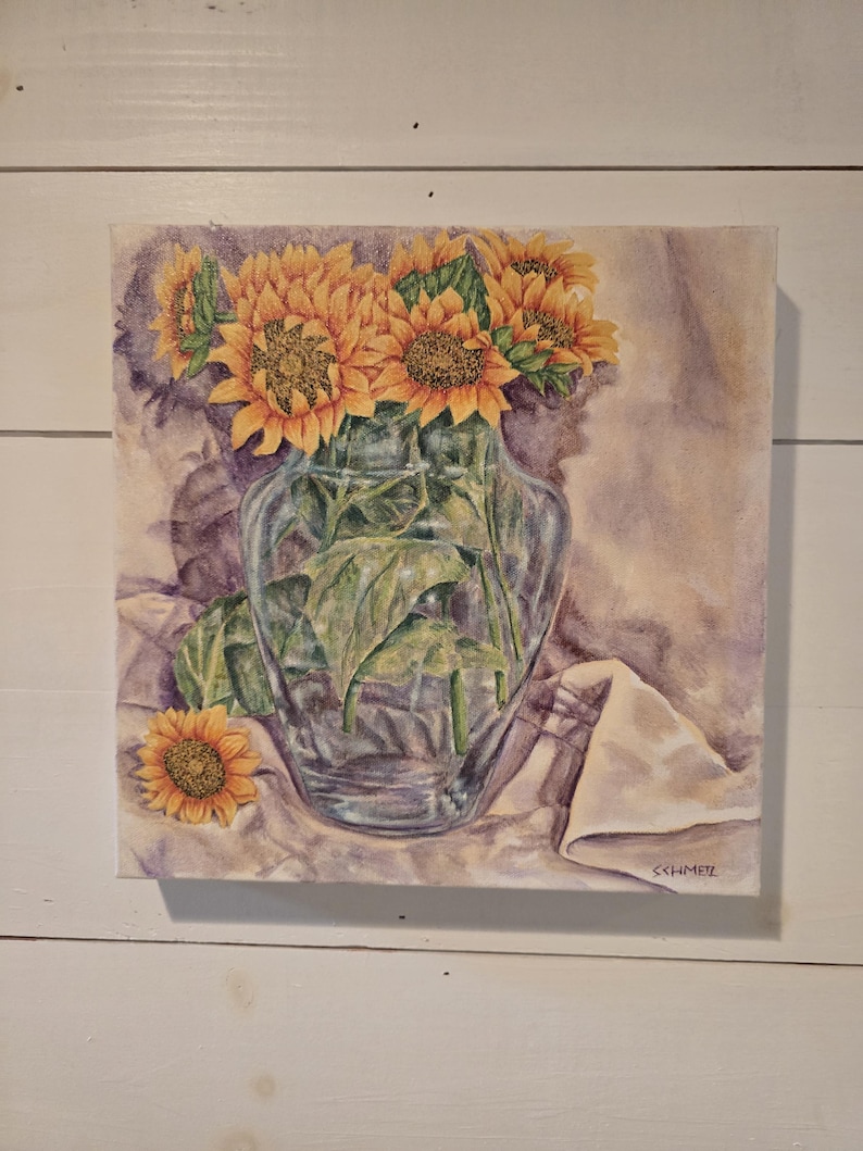 Original Oil Painting of Sunflowers in a Vase - 12x12 Inch With Gallery ...