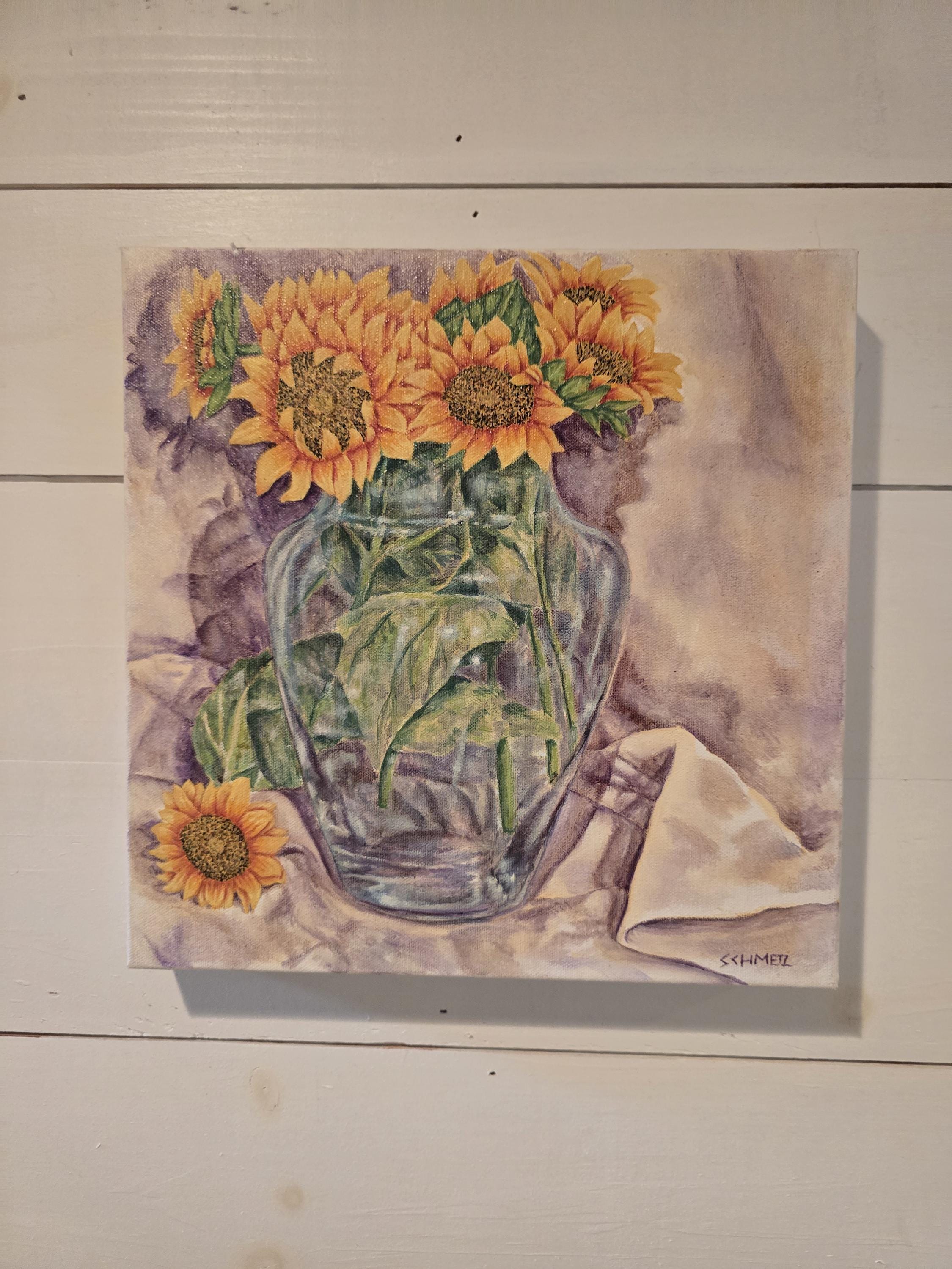 Original Oil Painting of Sunflowers in a Vase - 12x12 Inch With Gallery ...