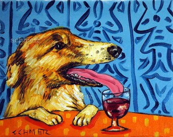 borzoi art - wine print - stretched canvas or paper print - multiple size wall decor