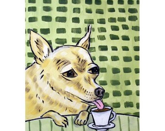 chihuahua art - Chihuahua at the Coffee Shop Dog Art Print