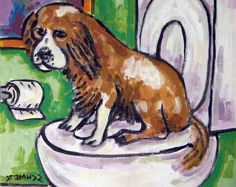 Cavalier King Charles Spaniel in the Bathroom Dog art tile coaster