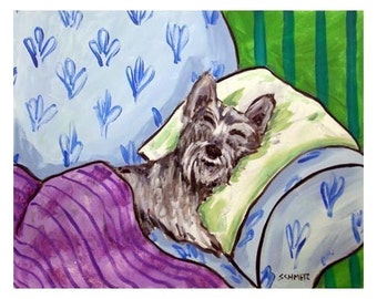 Schnauzer, schnauzer print, schnauzer art, 13x19 print, sleeping dog, gift, modern folk art, dog art, dog print,wall art