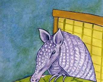 Armadillo at the Coffee Shop Art Print on ready to hang stretched canvas - multiple size home decor