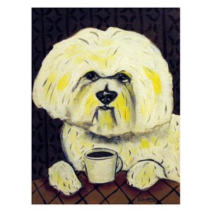 Bichon Frise at the Coffee Shop Dog Art Print Gift