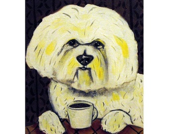 Bichon Frise at the Coffee Shop Dog Art Print Gift