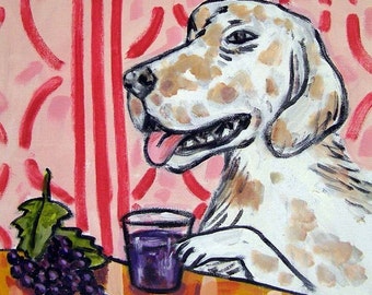 english setter with grape juice dog art tile coaster - multiple sizes available - dog lover gifts