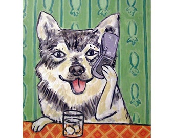 Swedish Vallhund Talking on a Cell Phone Dog Art Print