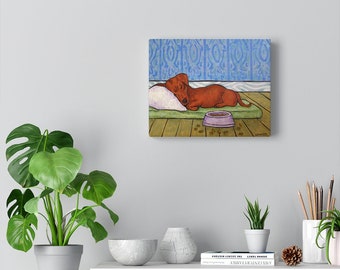 dachshund Stretched Canvas - ready to hang home decor - dog art prints - farmhouse wall art - room decor