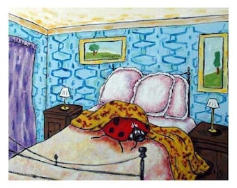 Ladybug Sleeping insect Art Print - streched canvas print or matte paper - multiple sizes
