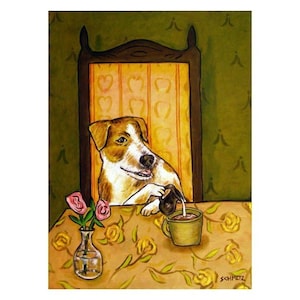 Jack Russell Terrier Pouring Creamer at the Coffee Shop Art Print