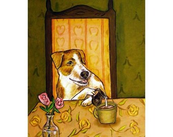 Jack Russell Terrier Pouring Creamer at the Coffee Shop Art Print