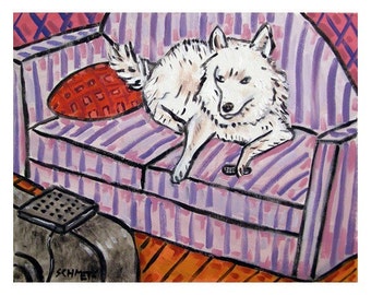 Samoyed Watching Television Dog Art Print