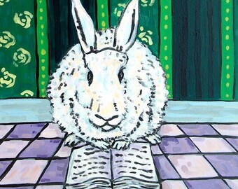 bunny tile - bunny art - Bunny Rabbit Reading Animal Art Tile Coaster Gift - bunny gift