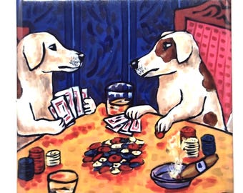 Jack Russell Terriers Playing Poker Dog Art coaster tile Gift
