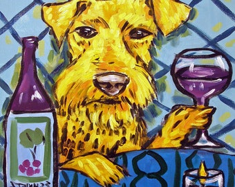 Airedale Terrier art, wine dog, coaster tile, ceramic, gift, pet, animal, home kitchen, decor
