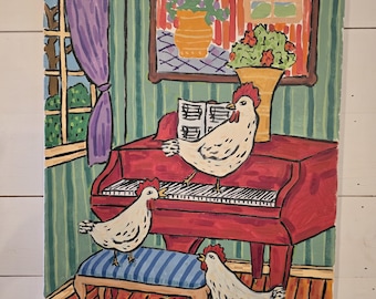 A musical compilation 18x24 inch oil painting - animal decor _ chicken lover gift