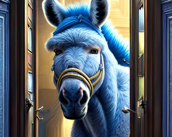 blue donkey art print on matte or glossy paper jenny 006