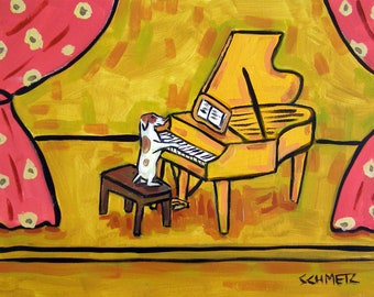 jack russell jrt piano concert dog art print - stretched canvas or paper print - multple sizes available