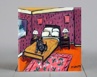 scottish terrier sleeping - dog art - tile coaster - animal lover gift