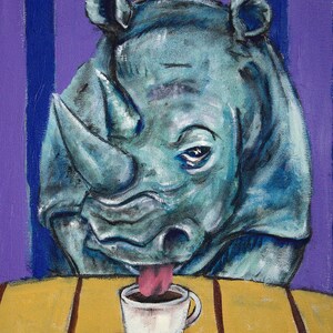 Nashorn Kunst, Nashorn Druck, Nashorn Kaffee, Tier Kunstdruck auf Leinwand, Nashorn