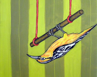 Oriole on the Trapeze Bird Art Print   JSCHMETZ modern abstract folk pop art gift