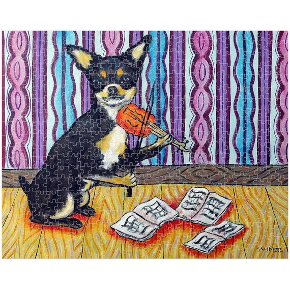 Chihuahua Violinist Art Jigsaw Puzzle Gift Decor Animal Dog Pet 