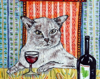 tonkinese cat art print wine lover gift - 13x19 matte or glossy - cat owner gift -  cat decor