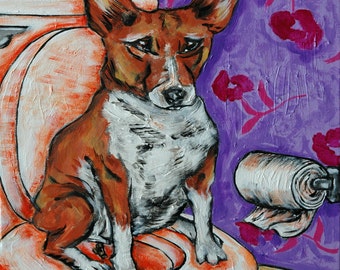 basenji in the bathroom - decor - dog art - coaster tile - gift