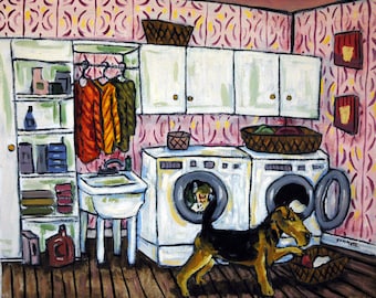Airedale Terrier dog art PRINT poster gift laundry room  JSCHMETZ