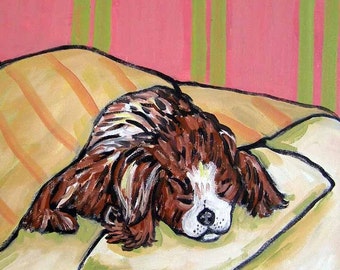 Cavalier King Charles Spaniel sleeping - dog art - tile coaster - gift
